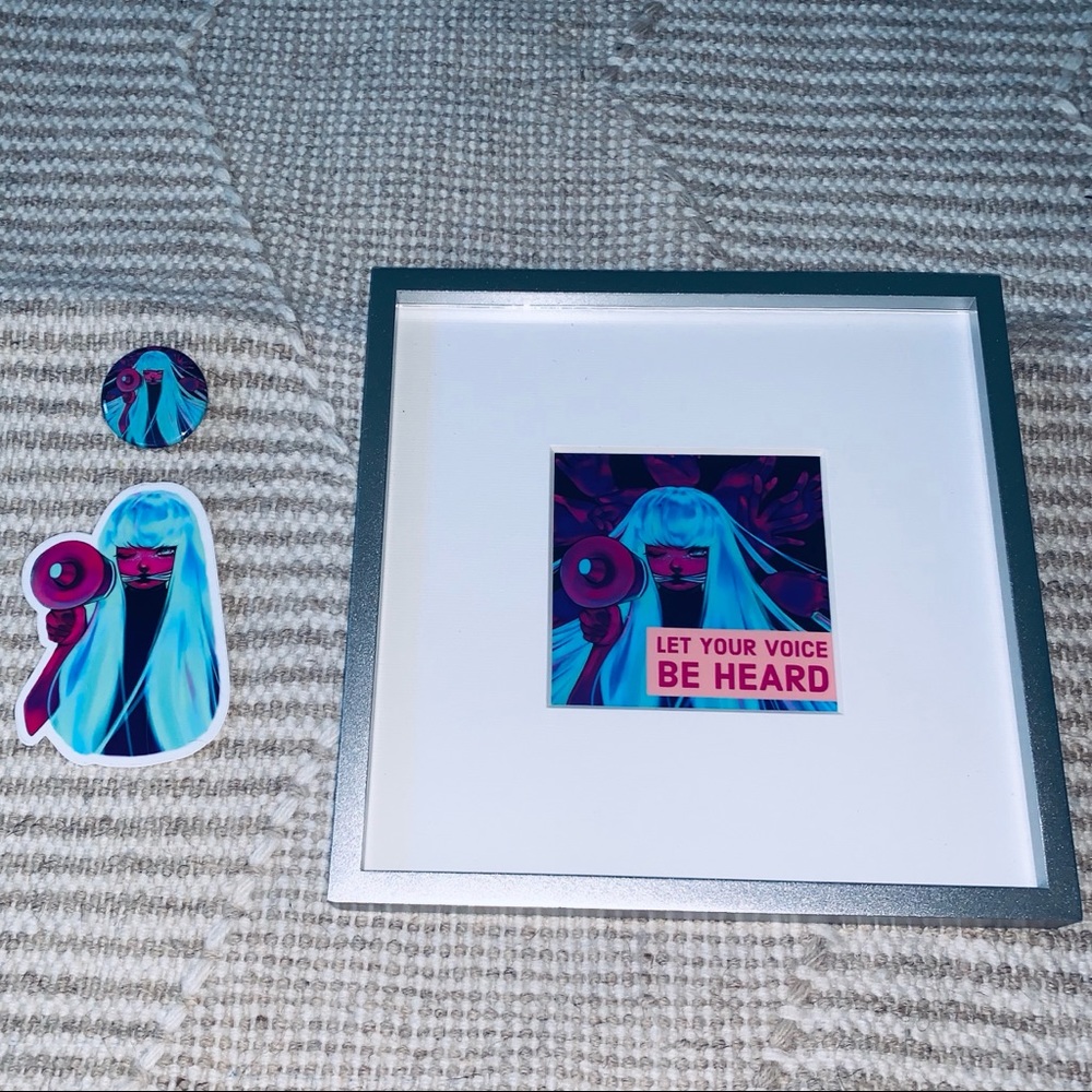 Frame 8”x8” + Pin/Sticker -Let Your Voice Be Heard - Picture 4 of 8